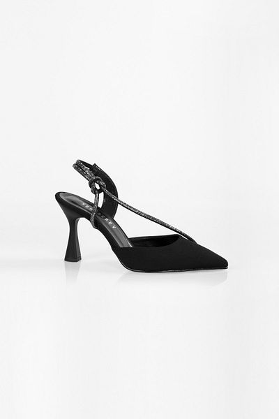 Shoeberry Pantofi cu toc de damă Leroy Black Matte Satin Stone Stiletto