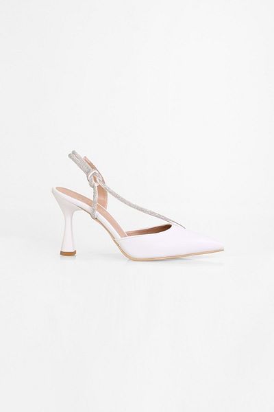 Shoeberry Dámské boty Leroy White Skin Stone na podpatku Stiletto