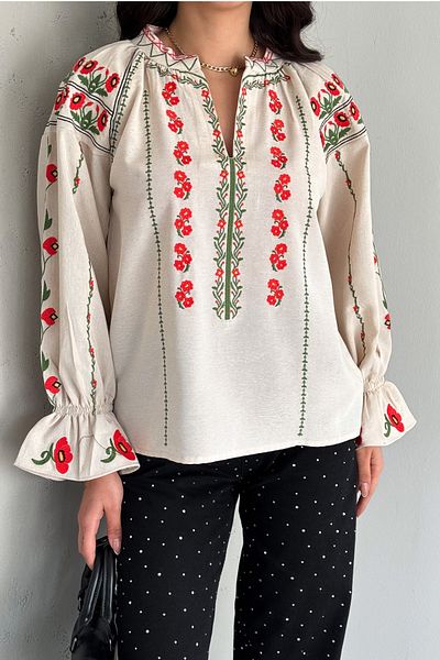 FEMELLE Bluză din bumbac brodat cu broderie florală de sezon nou pentru femei