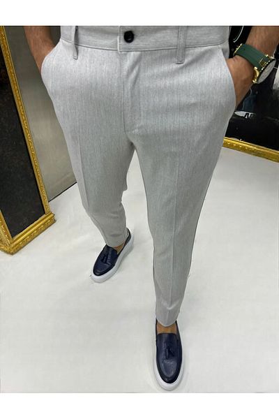 HAKİM BEY Men's Italian Cut Slim Fit Quality Stretchy Lycra Ankle Length Color Color Fabric Trousers