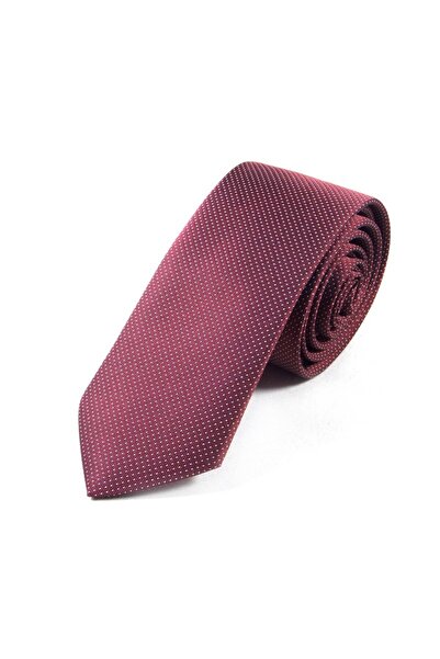 Sade Kravat ربطة عنق رفيعة سادة منقوشة صغيرة باللون الأبيض العنابي 16195 بورج...