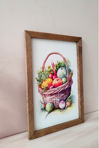 Wooden Factory Wooden Framed Vegetable Basket, Decorative Kitchen Painting