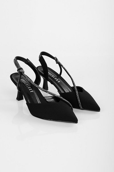 Shoeberry Pantofi cu toc de damă Hush Black Matte Satin Stone Stiletto
