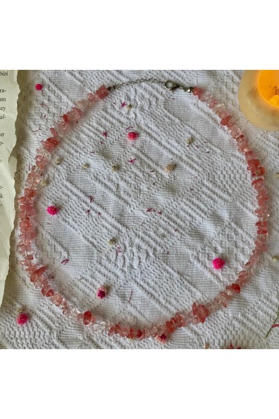 Elifsu Jewelry Çilek Kuvars Taşı Kırıktaş Doğal Taş Kolye