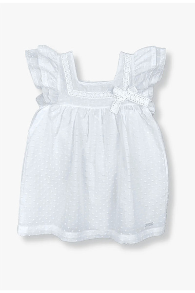 Luggi Baby FLOCK DOT SQUARE NECK LACE EMBROIDERED DRESS