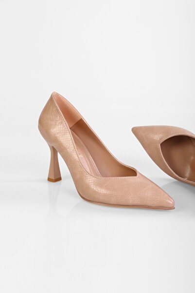 Shoeberry Dámské boty na podpatku Divini Nude Snake Pattern