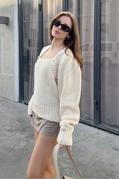 Bianco Lucci Gemusterter Strickpullover mit quadratischem Kragen und Knöpfen für Damen
