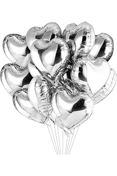 TATLI GÜNLER 5 li Gümüş Kalp Balon - Kalp Folyo Balon - 18" (45 CM) 5'li Kalp...