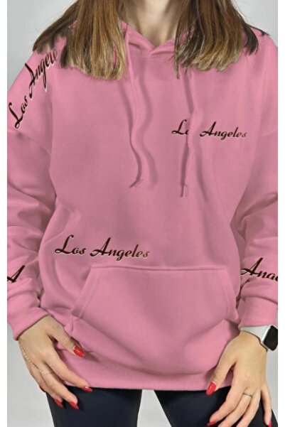 ORLONTEX Γυναικείο φούτερ με κουκούλα σε ροζ Los Angeles με στάμπα