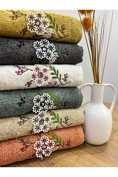 AYHANHOME Set of 6 3D Embroidered Colorful Dowry 50x90 Hand and Face Towels