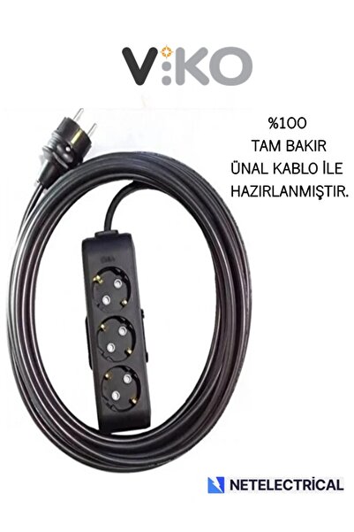 VİKO Multi-let Siyah 3lü 7 Metre Topraklı Çocuk Korumalı Kablolu Grup Priz