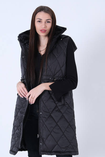 Feminist Kapüşonlu Kapitone Yelek Siyah 44510424