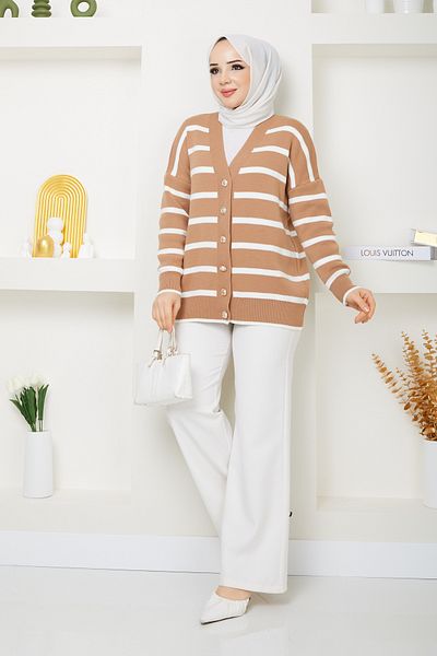 Pamuk Butik Γυναικεία ριγέ Casual Ζακέτα