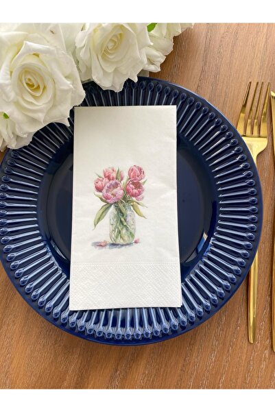 busrasdesign مزهرية زجاجية أرجوانية توليب مطبوعة منديل عرض 16 قطعة