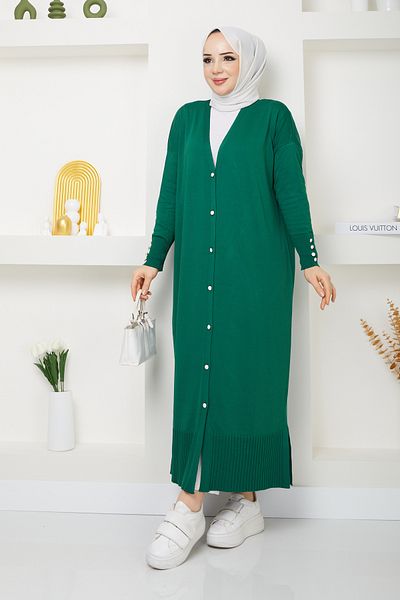 Pamuk Butik Γυναικεία Πλεκτά Πλεκτά Ολόσωμα Μπλε Ζακέτα Mercerized με Λεπτομέρεια με Κουμπί