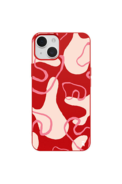 Casen iPhone 13 Smoke Pink Tasarımlı Kırmızı Renkli Silikon Telefon Kılıfı