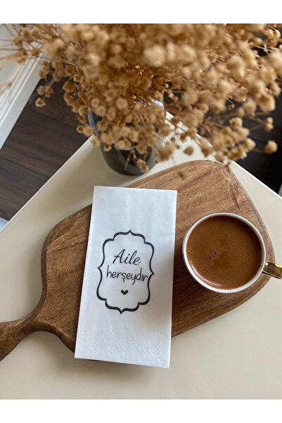 busrasdesign Aile Her Şeydir Lux Siyah Baskılı Sunum Peçetesi 16lı