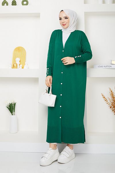 Pamuk Butik Γυναικεία Πλεκτά Πλεκτά Ολόσωμα Μπλε Ζακέτα Mercerized με Λεπτομέρεια με Κουμπί