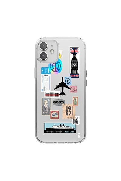 Casen iPhone 12 Seyahat Defteri Tasarımlı Şeffaf Silikon Telefon Kılıfı