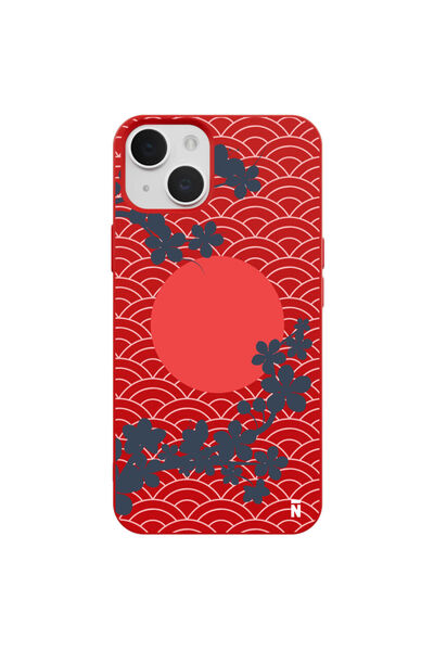 Casen iPhone 13 Japon Güneşi Tasarımlı Kırmızı Renkli Silikon Telefon Kılıfı