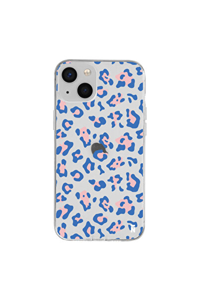 Casen iPhone 13 Cheetah Blue Tasarımlı Şeffaf Silikon Telefon Kılıfı