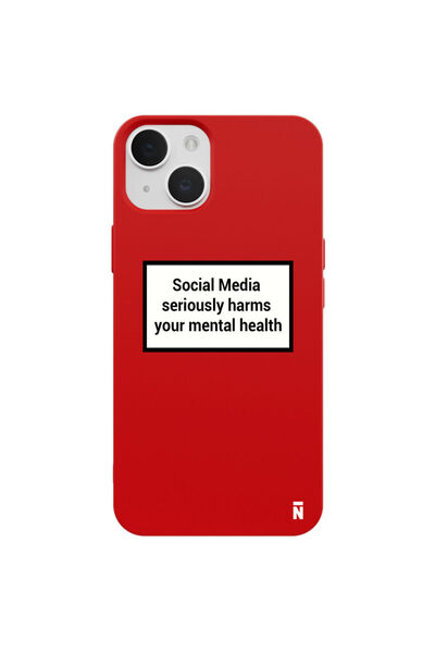 Casen iPhone 13 Social Media Tasarımlı Kırmızı Renkli Silikon Telefon Kılıfı