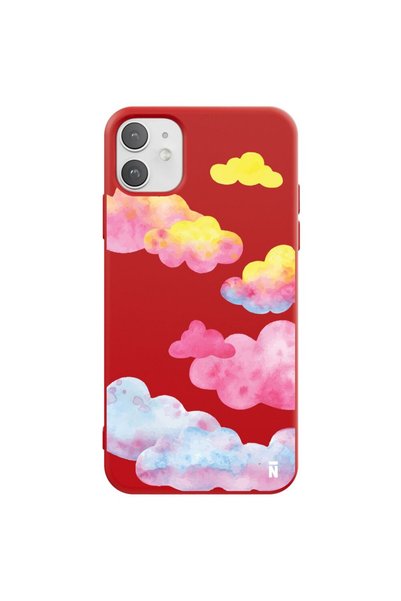 Casen Red Color Silicone Phone Case for iPhone 11 Colorful Clouds Design