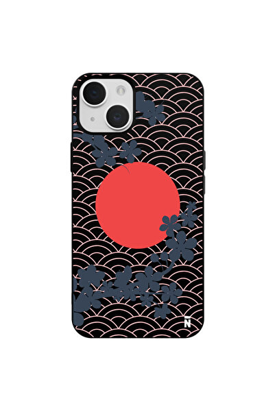 Casen iPhone 13 Japon Güneşi Tasarımlı Siyah Renkli Silikon Telefon Kılıfı
