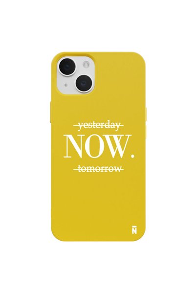 Casen غلاف هاتف من السيليكون باللون الأصفر لهاتف iPhone 13 Mini بتصميم NOW