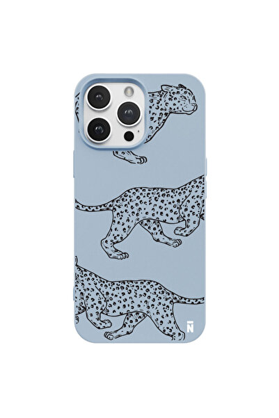 Casen iPhone 15 Pro Max Walking Cheetah Tasarımlı Mavi Renkli Silikon Telefon...