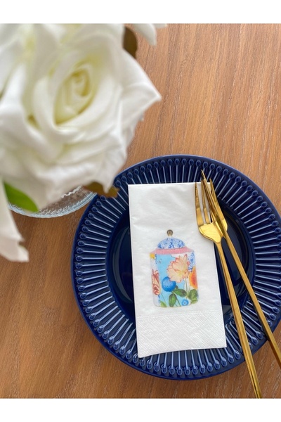 busrasdesign منديل عرض مطبوع عليه وعاء بورسلين من بيب، 16 قطعة