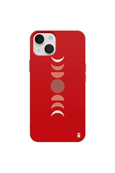 Casen iPhone 13 Lune Tasarımlı Kırmızı Renkli Silikon Telefon Kılıfı
