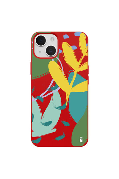 Casen iPhone 13 Lets Peace Tasarımlı Kırmızı Renkli Silikon Telefon Kılıfı