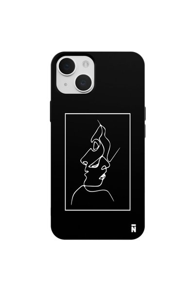 Casen غلاف هاتف من السيليكون باللون الأسود بتصميم قبلة لهاتف iPhone 14