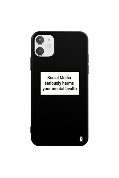 Casen iPhone 11 Social Media Tasarımlı Siyah Renkli Silikon Telefon Kılıfı