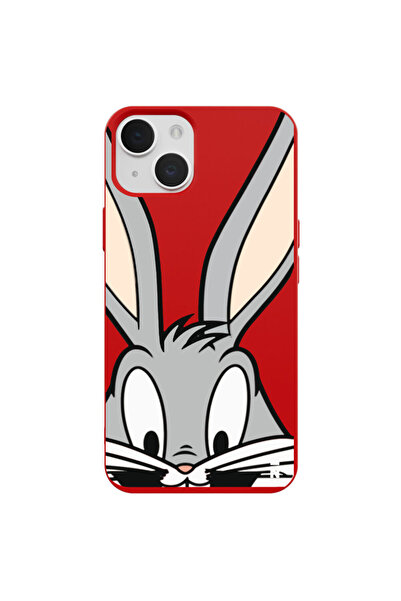 Casen iPhone 13 Bugs Bunny Smile Tasarımlı Kırmızı Renkli Silikon Telefon Kılıfı