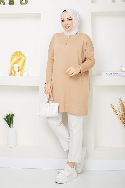Pamuk Butik Γυναικείο Mercerized Stone Λεπτομερές Πλεκτό Μπλουζάκι Light Mink
