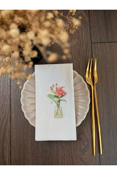 busrasdesign Glass Vase Roses Printed Presentation Napkin 16 Pieces