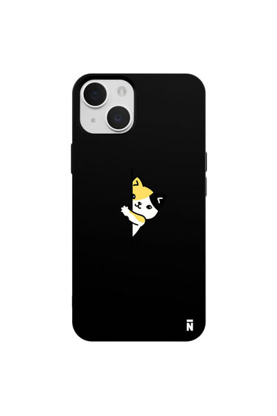 Casen iPhone 13 Cat Lover Tasarımlı Siyah Renkli Silikon Telefon Kılıfı