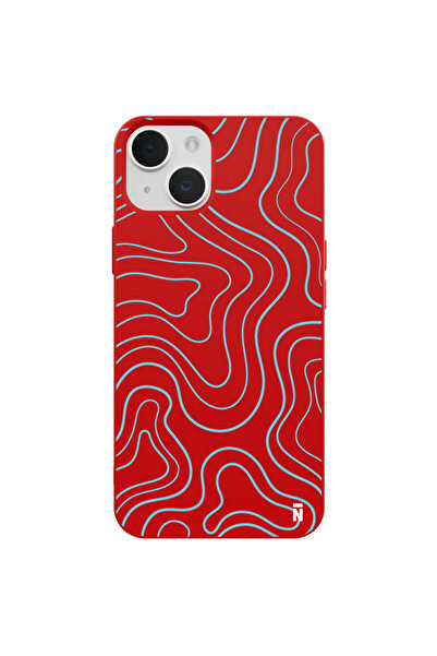 Casen iPhone 13 Void Blue Tasarımlı Kırmızı Renkli Silikon Telefon Kılıfı