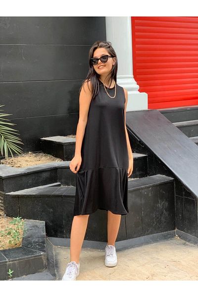 HARMONY GLOBAL Rochie midi pliată fără mâneci, neagră 4444