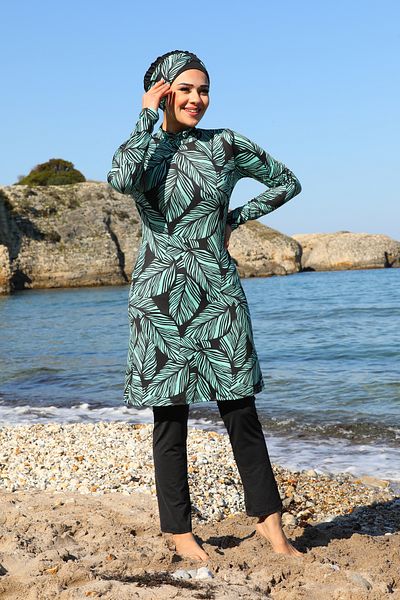 SEBOTEKS Ψηφιακό εμπριμέ σωληνωτό κλειστό πόδι Hijab μαγιό 33409