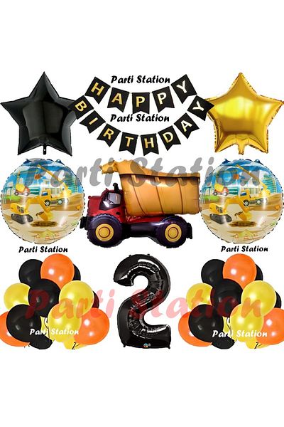 Parti Station Construction Concept Truck Balloon Set 2 Years Old Construction Theme Truck Theme Birthday Balloon Set