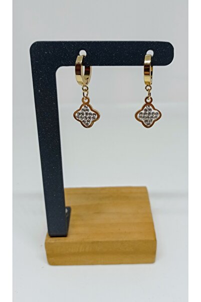 mama india alaçatı Women's 316L Surgical Steel Gold Flower Figured Zircon Sto...