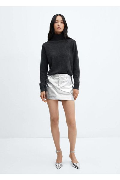 MANGO Woman Fustă mini cu aspect de piele metalizat