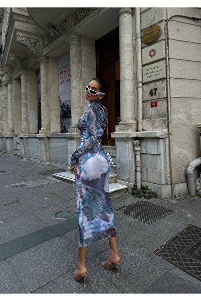 FİOXCO Kadın 2'li Midi Boy Astarlı Patterned Tül Elbise