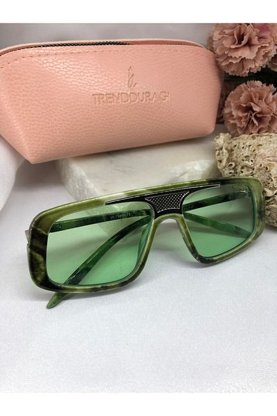 Di Caprio Foca Green Silver Detailed Women's Sunglasses