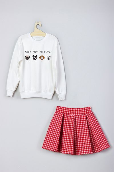 ADA BEBEK ÇOCUK New Season Cute Friends Patterned Skirt Sweat Set
