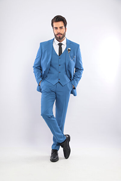 BS BLACK SMOKİN Erkek Slim Fit Mono Yaka Yelekli Takım Elbise