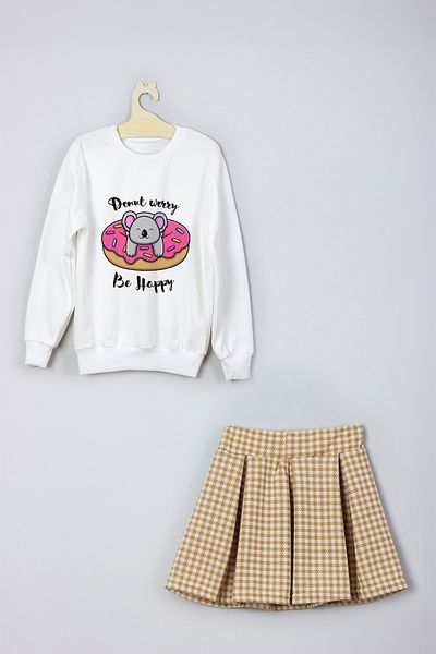 ADA BEBEK ÇOCUK New Season Cute Koala Patterned Skirt Sweat Set